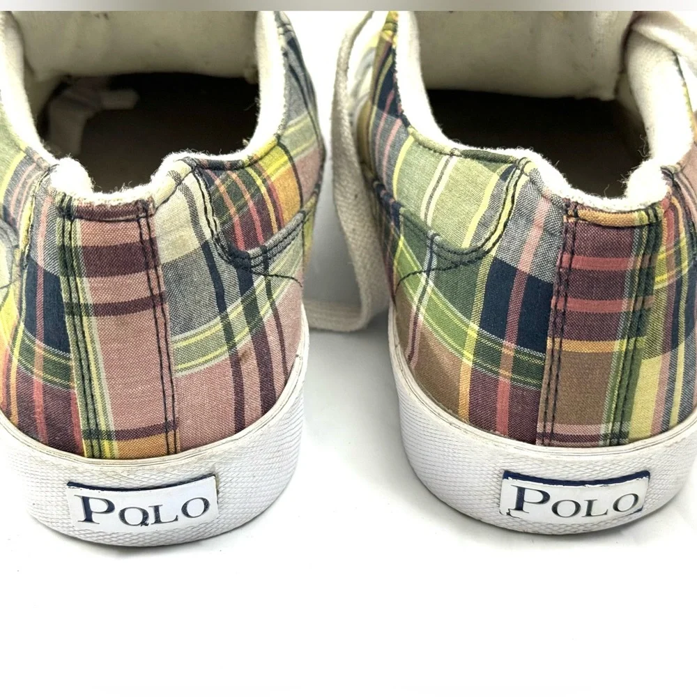 Polo Ralph Lauren Brisbane Plaid Canvas Lace-Up Sneakers - Size 10 D‎